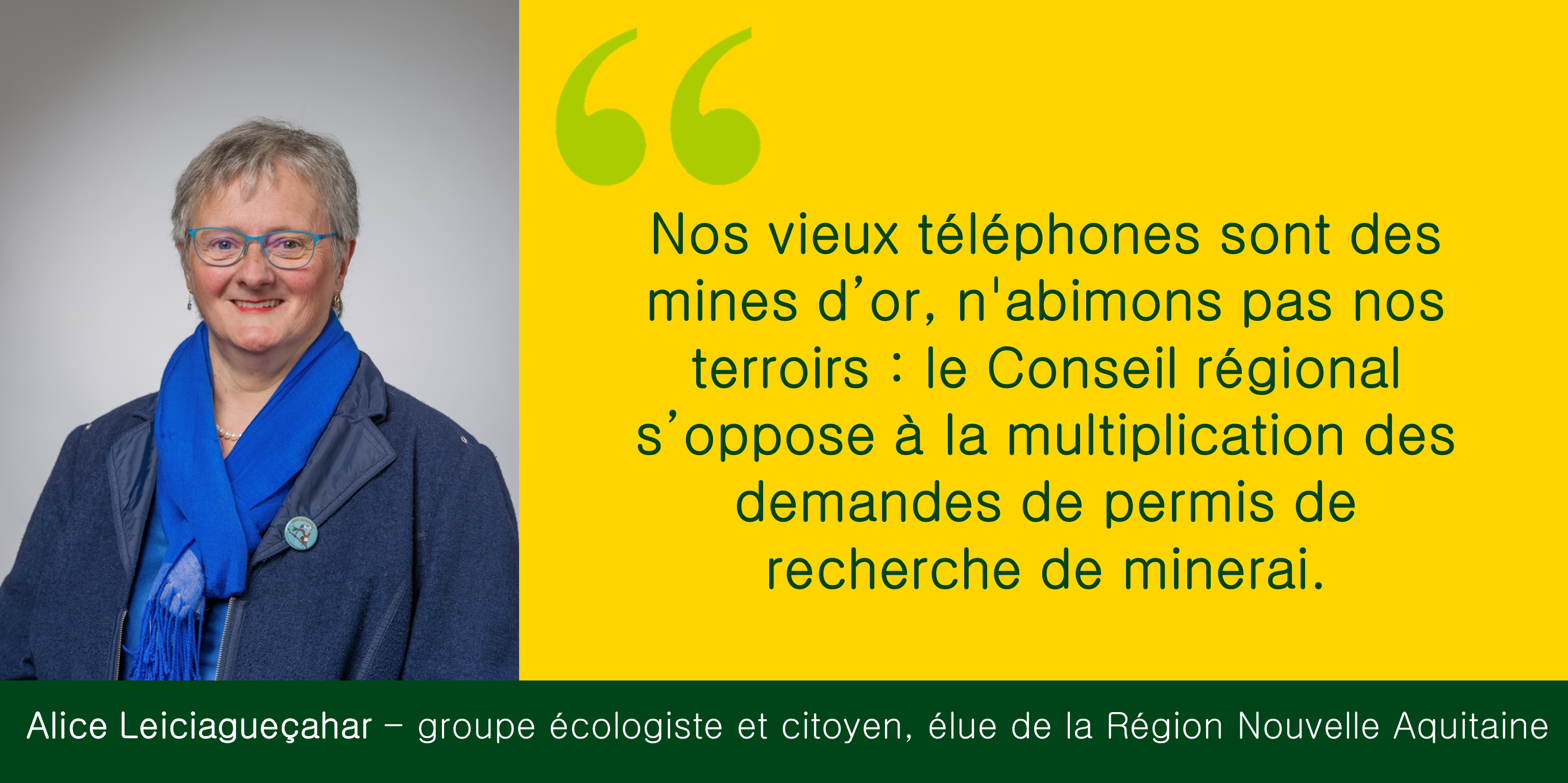 Intervention d’Alice Leiciagueçahar sur la motion contre l’utilisation de permis exclusifs de recherche (PER) de minerais et l’exploitation minière en Nouvelle-Aquitaine