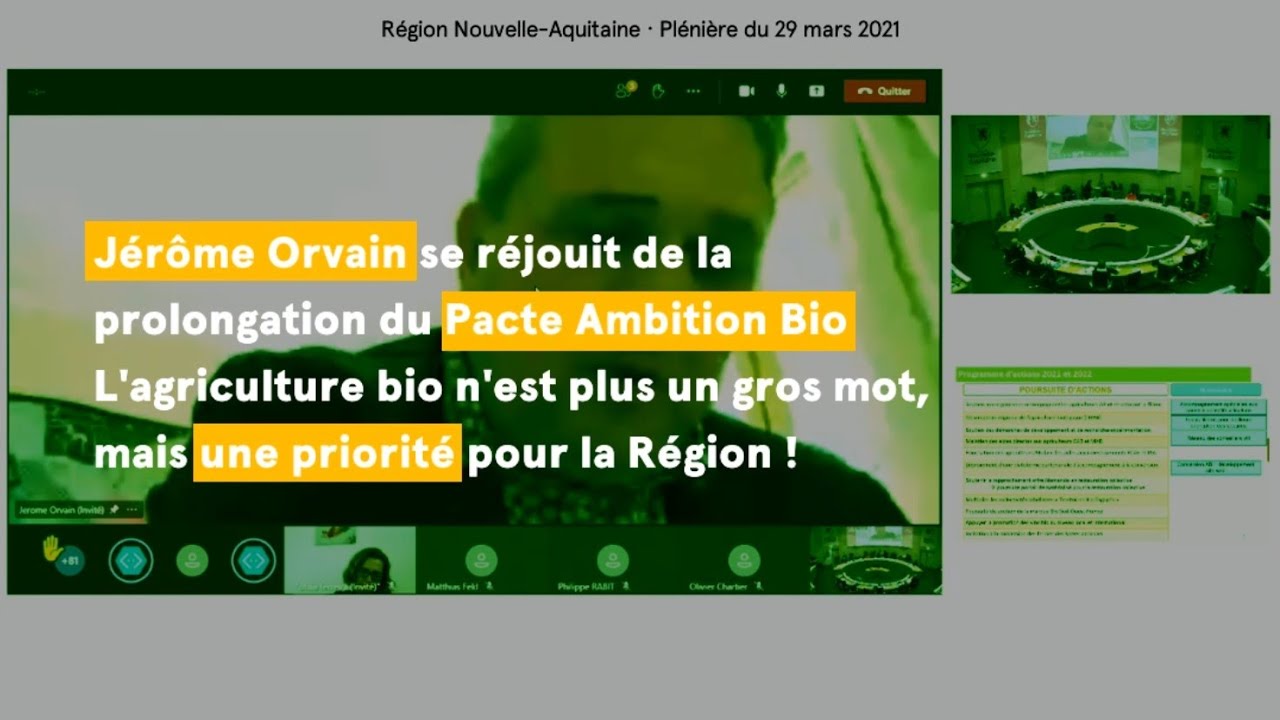 Intervention de Jérôme Orvain : prolongation du pacte d’ambition régionale 2017 – 2020 pour l’agriculture biologique en 2021 et 2022