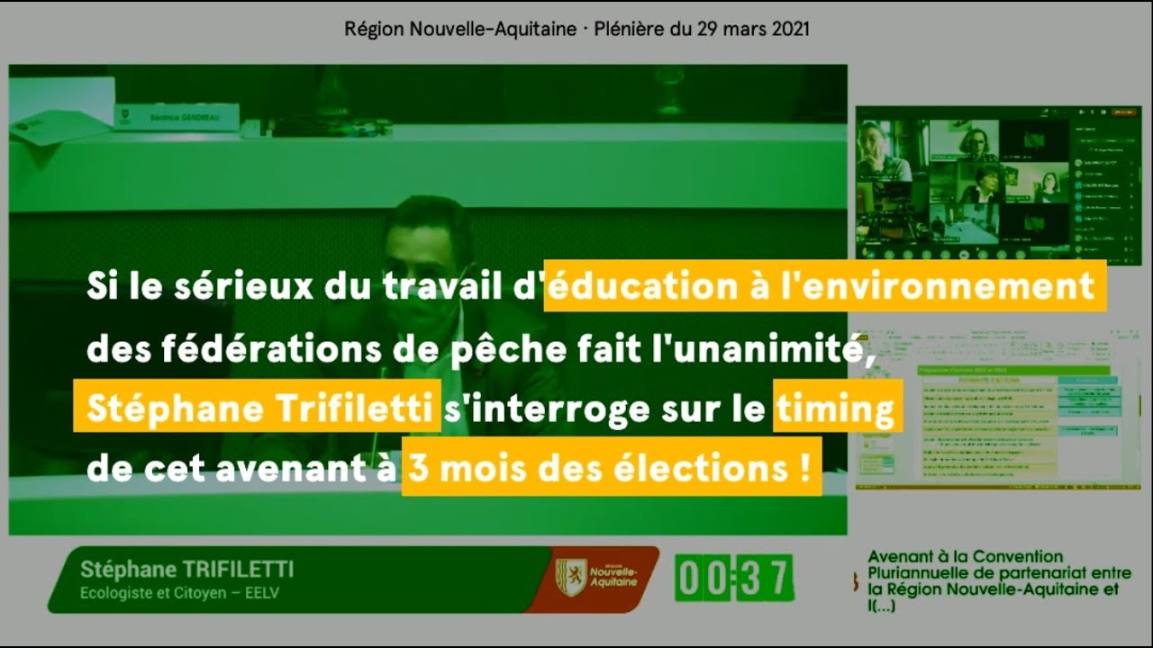 Intervention de Stéphane Trifiletti : avenant à la Convention Pluriannuelle de Partenariat entre la Région Nouvelle-Aquitaine et l’Association Régionale des Fédérations Départementales de Pêche et de Protection du Milieu Aquatique de Nouvelle-Aquitaine 2018-2021