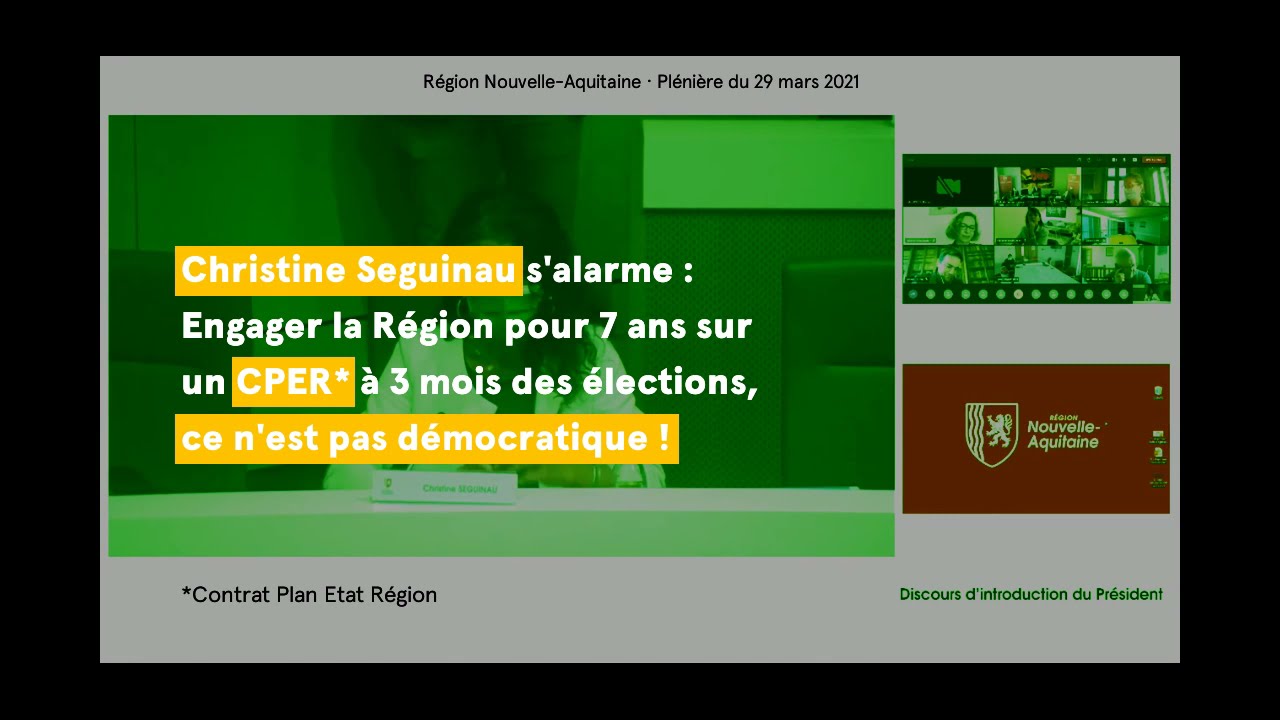 Mise au point de Christine Seguinau sur le report du CPER en séance plénière du 29 mars 2021